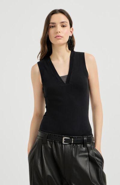 Brunello Cucinelli Brunello Cucinelli Stretch cotton jersey T-shirt with precious faux-layering