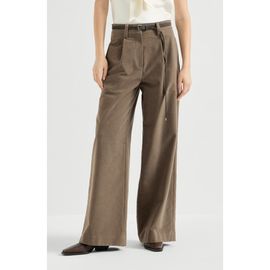 Brunello Cucinelli Brunello Cucinelli Stretch Cotton Moleskin Loose Tailored Trousers With Monili