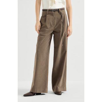 Brunello Cucinelli Brunello Cucinelli Stretch Cotton Moleskin Loose Tailored Trousers With Monili