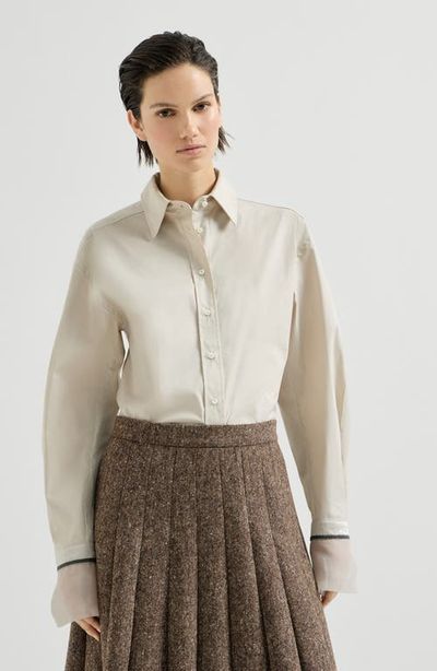 Brunello Cucinelli Brunello Cucinelli Stretch cotton poplin shirt with shiny silk cuffs