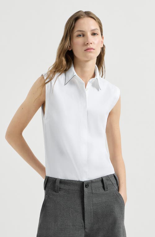 Brunello Cucinelli Brunello Cucinelli Stretch cotton poplin sleeveless shirt with shiny trim