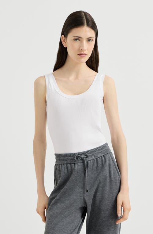 Brunello Cucinelli Brunello Cucinelli Stretch cotton ribbed jersey top with monili