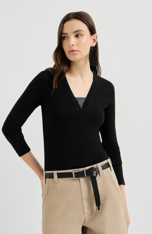 Brunello Cucinelli Brunello Cucinelli Stretch cotton ribbed jersey top with precious