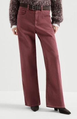 Brunello Cucinelli Brunello Cucinelli Stretch dyed denim loose barrel trousers with monili