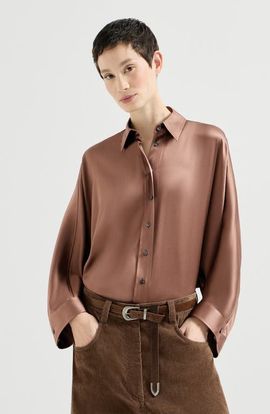 Brunello Cucinelli Brunello Cucinelli Stretch silk satin shirt with monili