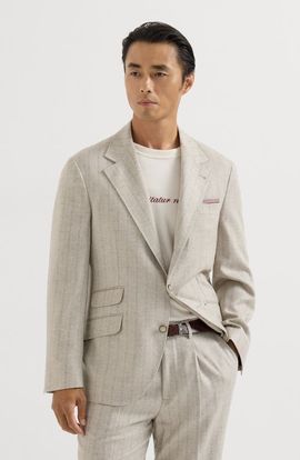 Brunello Cucinelli Brunello Cucinelli Striped cashmere and silk diagonal flannel deconstructed Cavallo blazer with metal buttons