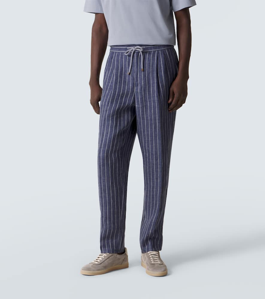 Brunello Cucinelli - Striped linen straight pants