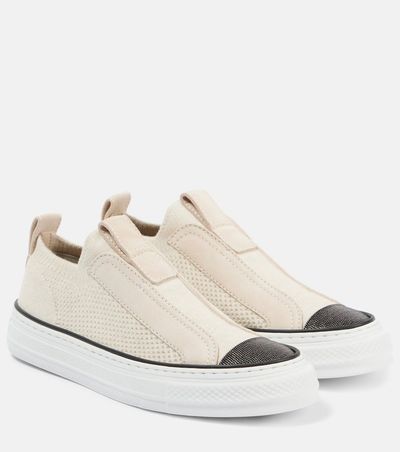 Brunello Cucinelli Brunello Cucinelli Suede-trimmed canvas sneakers