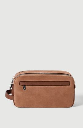 Brunello Cucinelli Brunello Cucinelli Suede and buffalo leather beauty case with double zipper