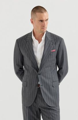 Brunello Cucinelli Brunello Cucinelli Super 150s virgin wool wide chalk stripe batavia Tailor blazer with peak lapels