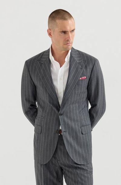 Brunello Cucinelli Brunello Cucinelli Super 150s virgin wool wide chalk stripe batavia Tailor blazer with peak lapels