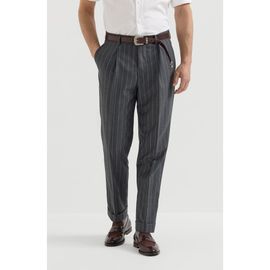 Brunello Cucinelli Brunello Cucinelli Super 150s virgin wool wide chalk stripe batavia trousers with pleat