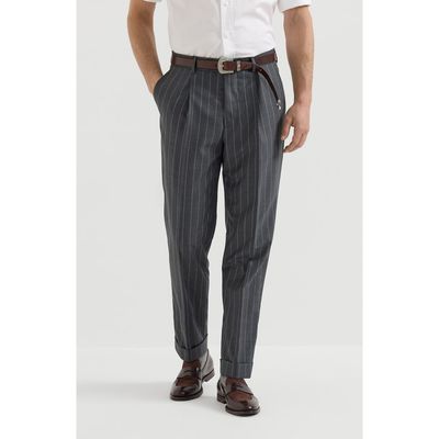 Brunello Cucinelli Brunello Cucinelli Super 150s virgin wool wide chalk stripe batavia trousers with pleat