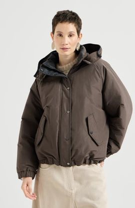 Brunello Cucinelli Brunello Cucinelli Techno cotton taffeta outerwear jacket with detachable knit hood and shiny zipper pull