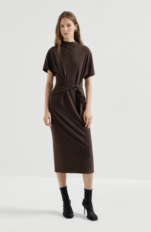 Brunello Cucinelli Brunello Cucinelli Techno wool jersey wrap belt dress with monili