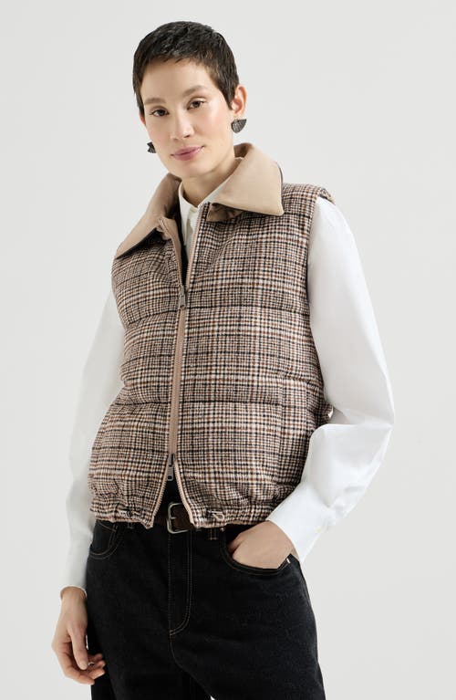 Brunello Cucinelli Brunello Cucinelli Twill and Prince of Wales reversible down vest with detchable leather collar and monili