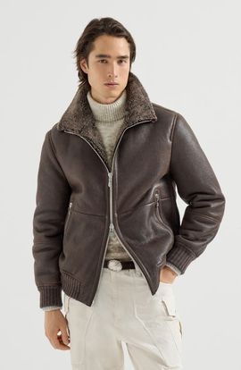 Brunello Cucinelli Brunello Cucinelli Vintage-effect shearling bomber jacket