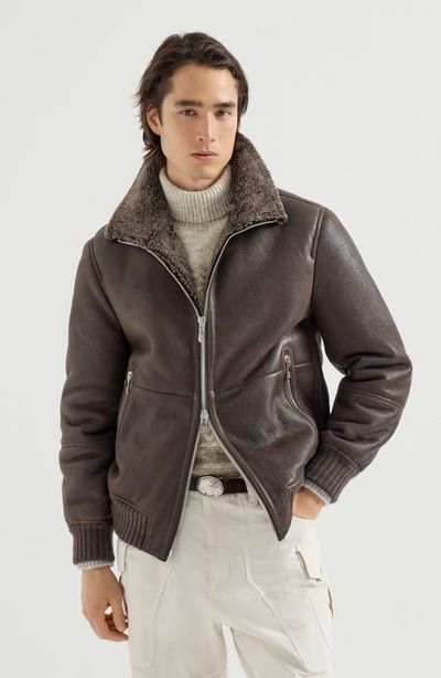 Brunello Cucinelli Brunello Cucinelli Vintage-effect shearling bomber jacket