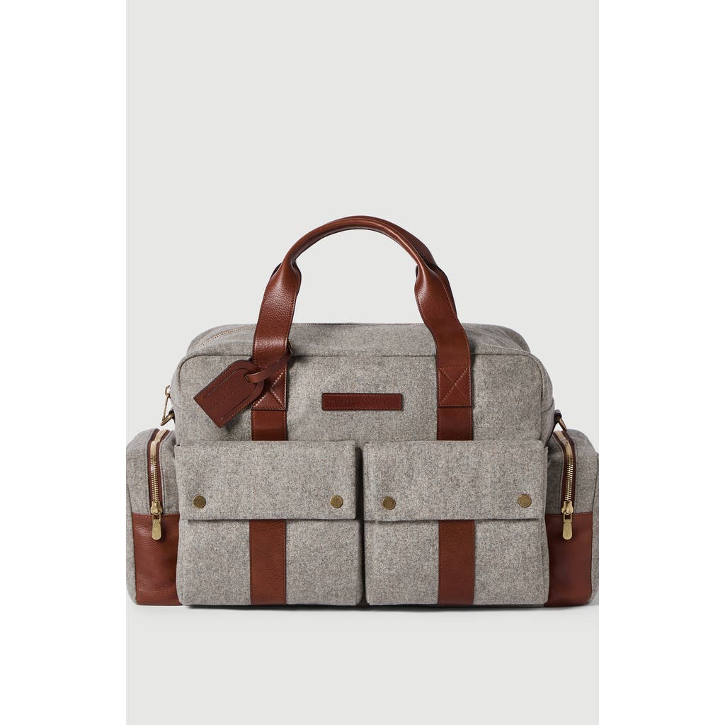 Brunello Cucinelli Brunello Cucinelli Virgin wool, alpaca and cashmere flannel leisure bag with grained calfskin