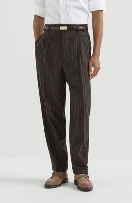 Brunello Cucinelli Brunello Cucinelli Virgin wool and cashmere chalk stripe trousers with double pleats