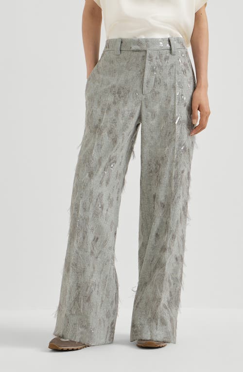 Brunello Cucinelli Brunello Cucinelli Virgin wool and cashmere twill flannel loose flared trousers with dazzling lynx embroidery