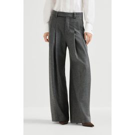 Brunello Cucinelli Brunello Cucinelli Virgin wool and cashmere twill flannel pleated barrel trousers with monili