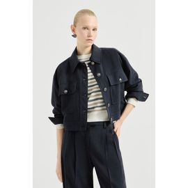 Brunello Cucinelli Brunello Cucinelli Virgin wool crêpe chevron cropped outerwear jacket with monili