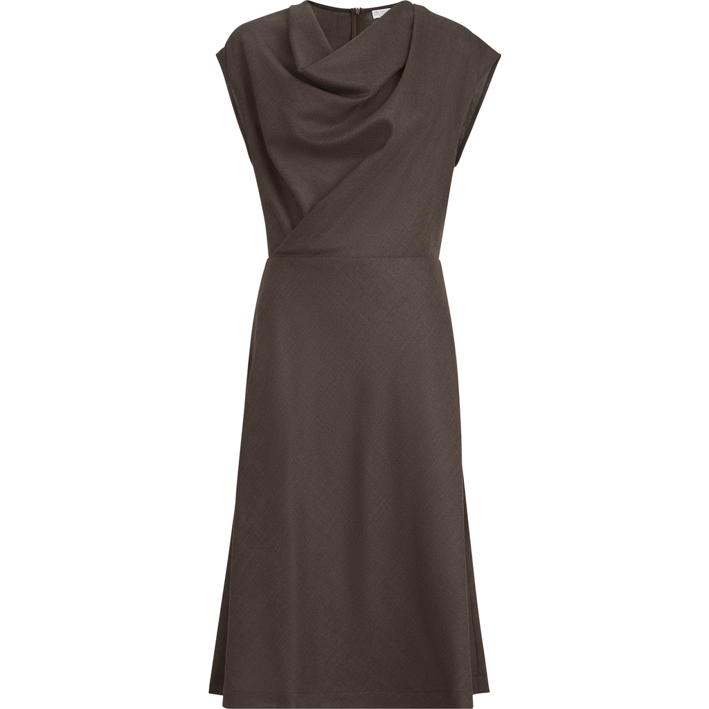 Brunello Cucinelli Brunello Cucinelli Virgin wool diagonal flannel wrap-effect dress with monili