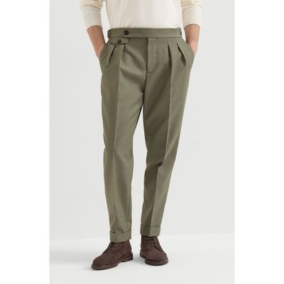 Brunello Cucinelli Brunello Cucinelli Virgin wool diagonal trousers with reversed double pleats and waist tabs