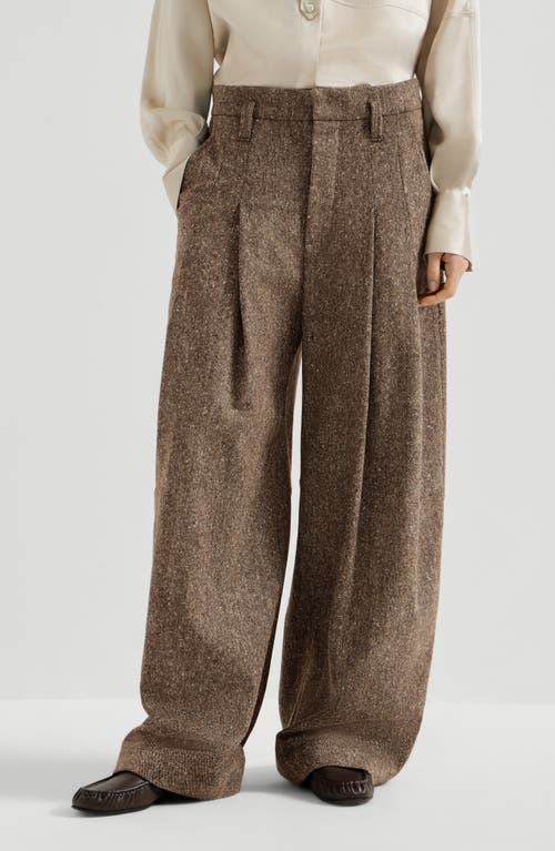 Brunello Cucinelli Brunello Cucinelli Virgin wool donegal pleated barrel trousers with monili