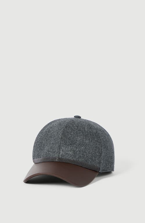 Brunello Cucinelli Brunello Cucinelli Virgin wool flannel and nappa leather baseball cap with shiny band