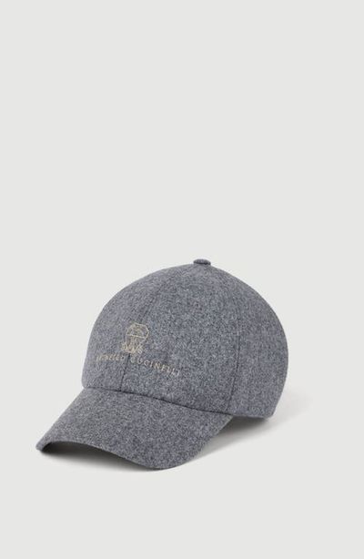 Brunello Cucinelli Brunello Cucinelli Virgin wool flannel baseball cap with embroidered logo