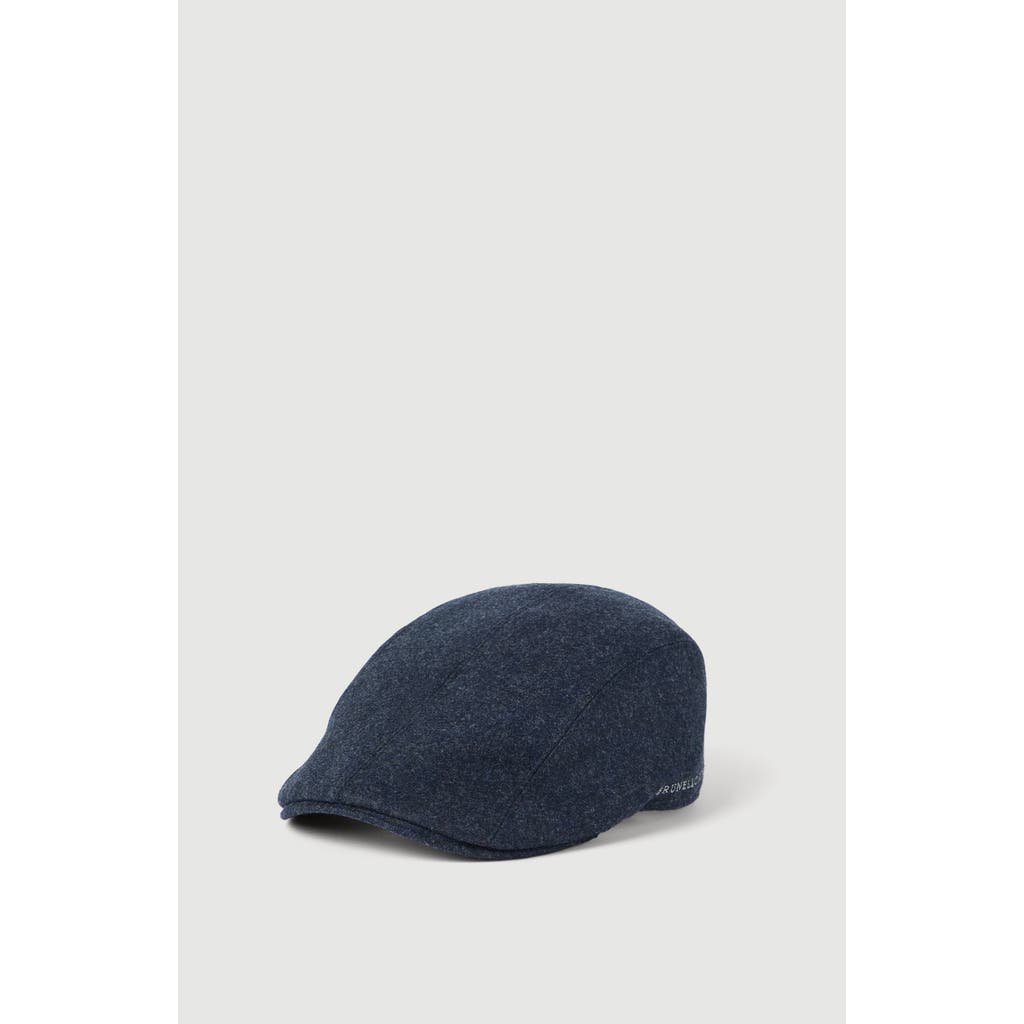 Brunello Cucinelli Brunello Cucinelli Virgin wool flannel flat cap with embroidered logo