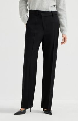 Brunello Cucinelli Brunello Cucinelli Virgin Wool Gabardine Wrap-front Trousers With Monili