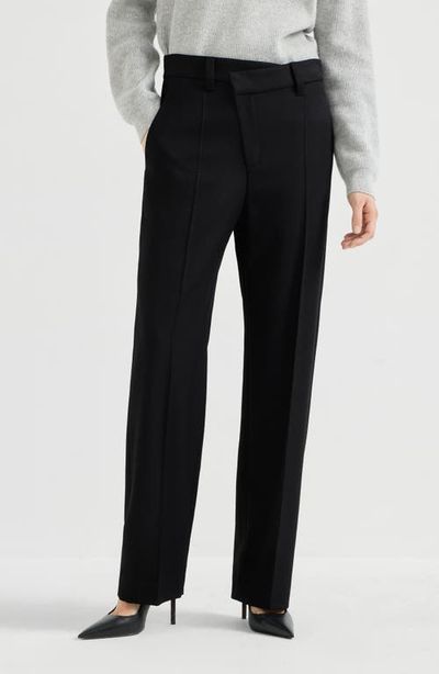 Brunello Cucinelli Brunello Cucinelli Virgin Wool Gabardine Wrap-front Trousers With Monili