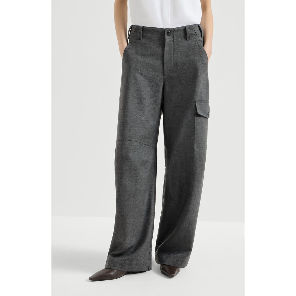 Brunello Cucinelli Brunello Cucinelli Virgin wool twill cargo barrel trousers with monili
