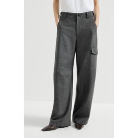 Brunello Cucinelli Brunello Cucinelli Virgin wool twill cargo barrel trousers with monili
