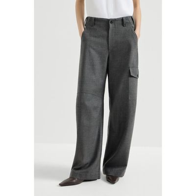 Brunello Cucinelli Brunello Cucinelli Virgin wool twill cargo barrel trousers with monili