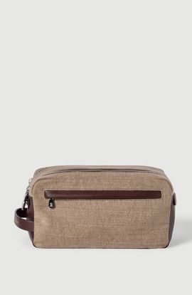 Brunello Cucinelli Brunello Cucinelli Water-resistant canvas and burnished calfskin beauty case with double zipper