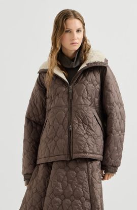 Brunello Cucinelli Brunello Cucinelli Water-resistant matte nylon outerwear jacket with Thermore® padding, shearling and shiny zipper pull