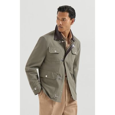 Brunello Cucinelli Brunello Cucinelli Water-resistant techno cotton gabardine outerwear jacket with leather