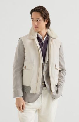 Brunello Cucinelli Brunello Cucinelli Waxed techno cotton down vest with detachable shearling collar