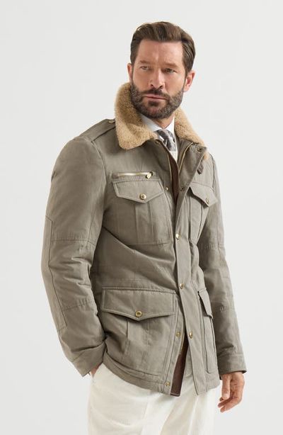 Brunello Cucinelli Brunello Cucinelli Waxed techno cotton safari jacket with Thermore® padding, nappa leather