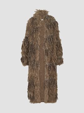 Brunello Cucinelli Brunello Cucinelli Women's Dazzling Moss Embroidery Long Cardigan in Mohair and Wool