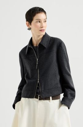 Brunello Cucinelli Brunello Cucinelli Wool flannel outerwear jacket with shiny zipper pull