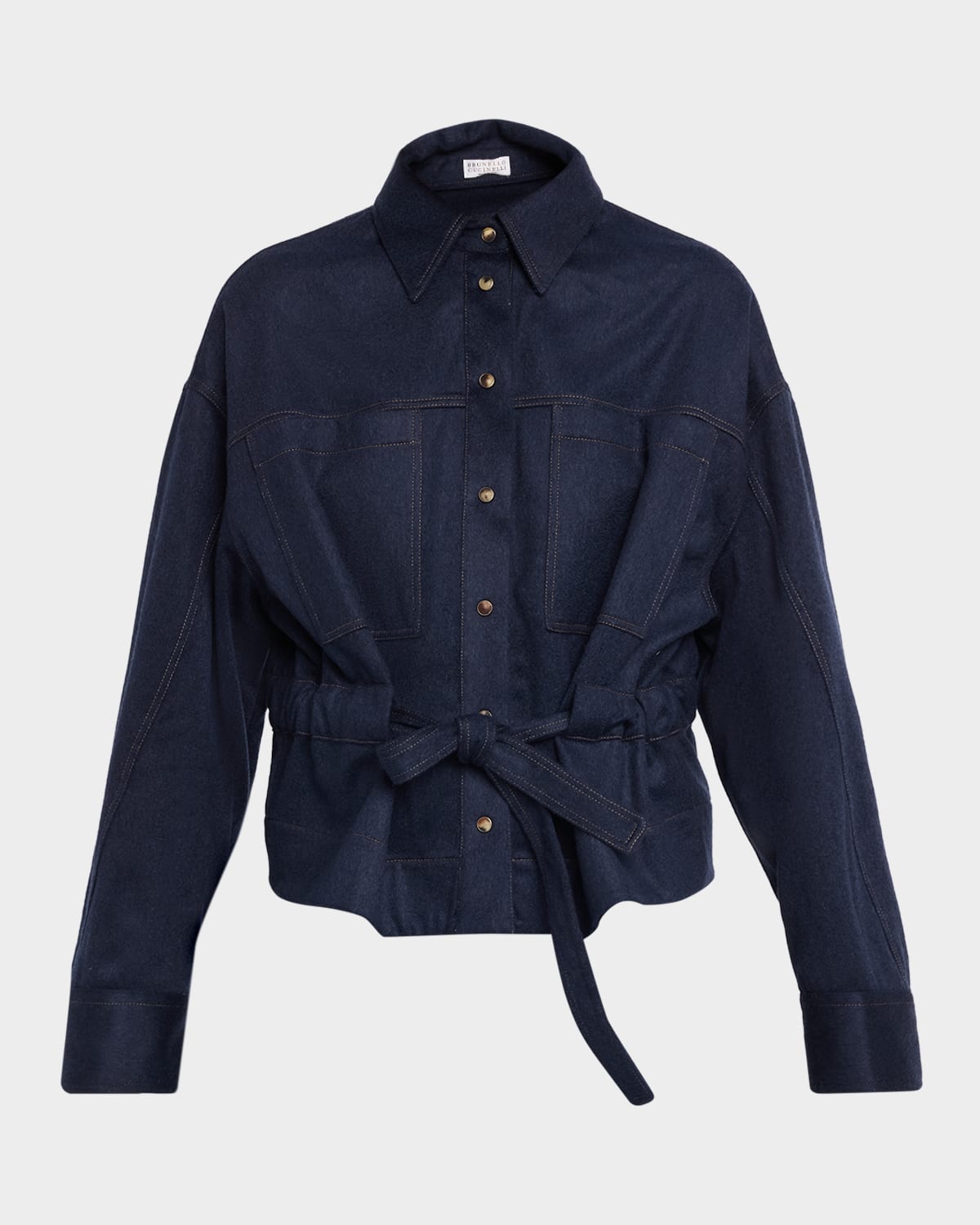 Brunello Cucinelli Brushed Wool Belted Shirt Jacket