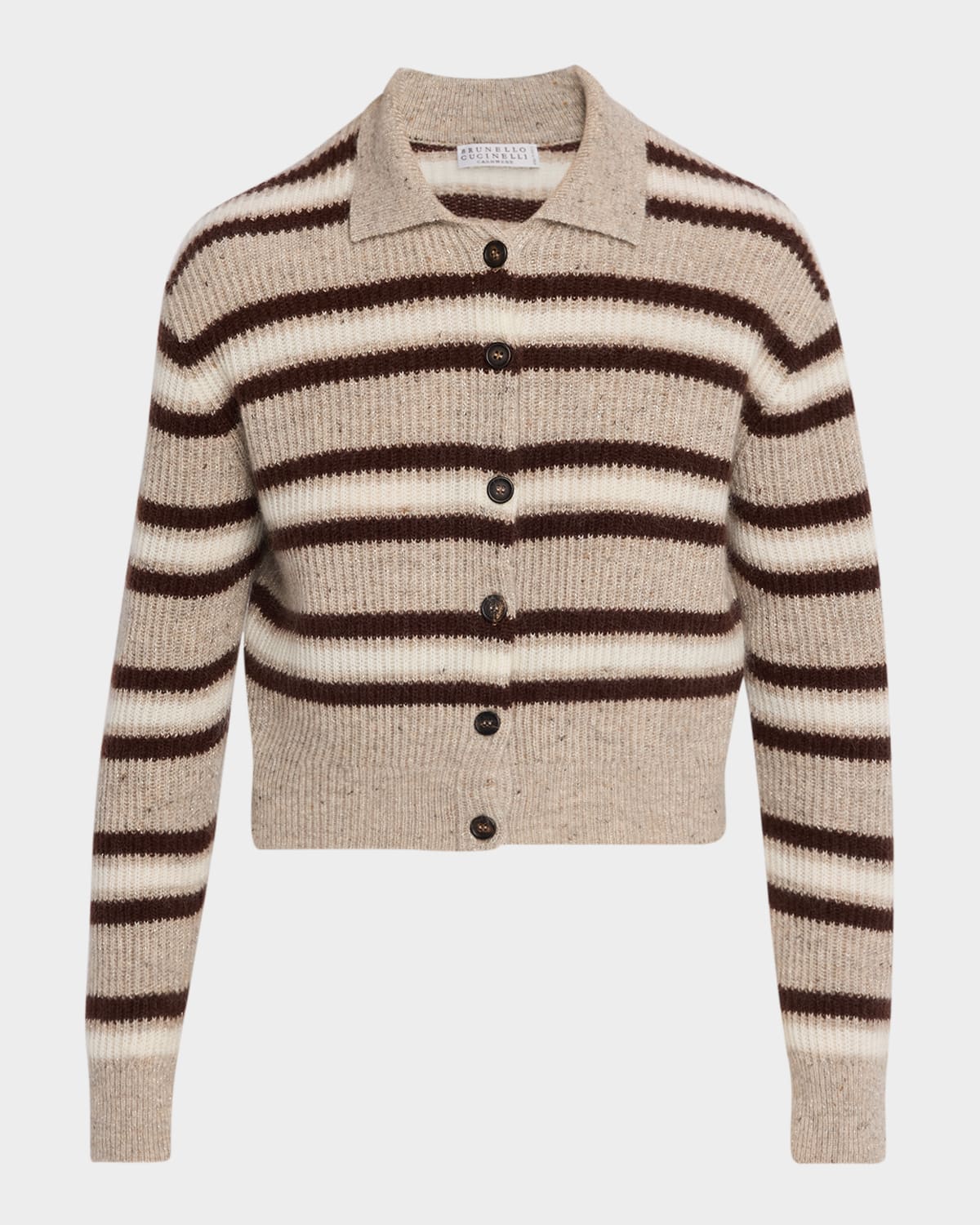 Brunello Cucinelli Cashmere-Blend Striped Collared Cardigan