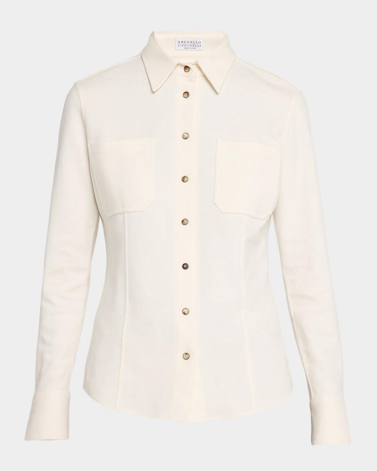 Brunello Cucinelli Cashmere-Cotton Fleece Button-Up Shirt