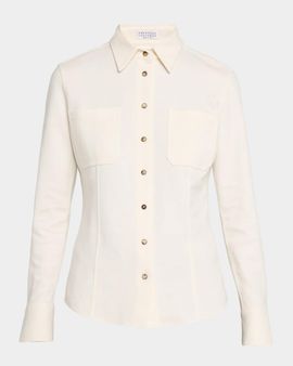 Brunello Cucinelli Cashmere-Cotton Fleece Button-Up Shirt