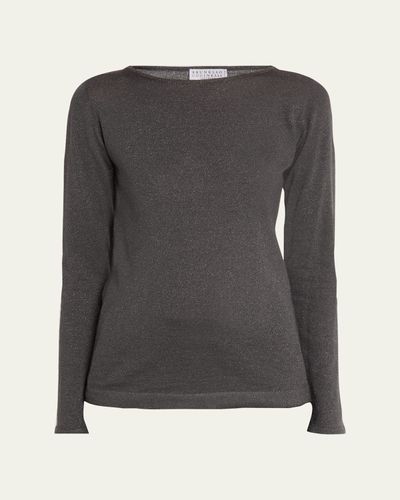 Brunello Cucinelli Cashmere-Silk Lurex Long-Sleeve Top